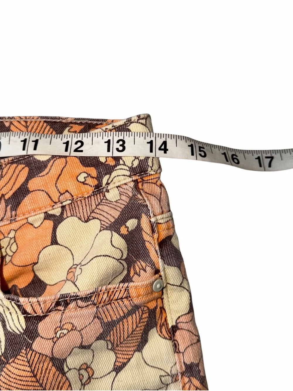 Mother Kick It Orange Blossom Jeans Size 27 High Rise Straight Floral Hippie - Picture 12 of 12